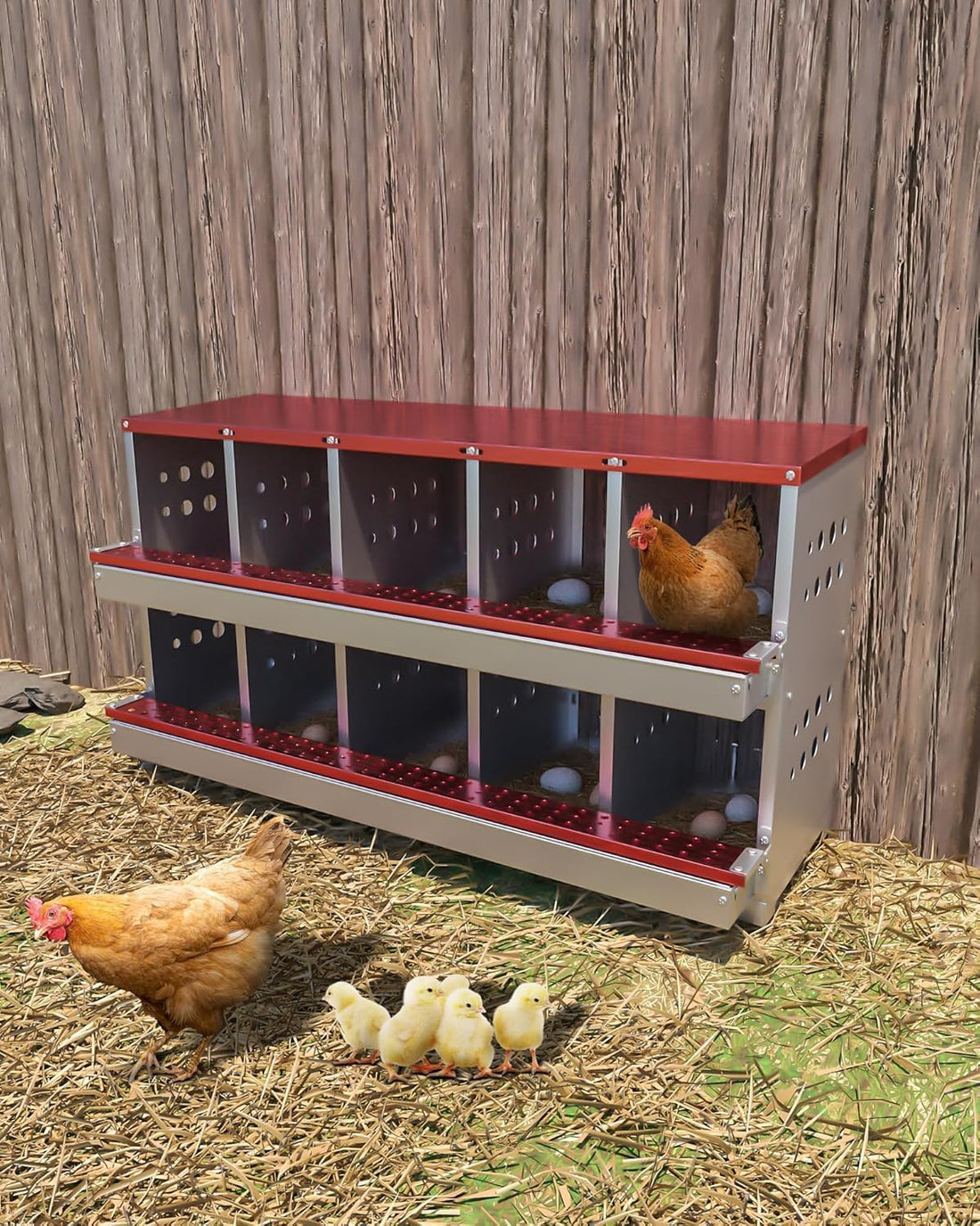 Nichoirs métalliques Garvee pour poules, 10 trous, étanches, antirouille, avec ventilation, perchoir pour poulailler, durables