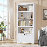 Garvee Bibliothèque 5 Étagères Avec Portes, MDF Robuste, Design Anti-Glisse, Blanc, Pour Salon Et Bureau, 175,3 cm - Blanc