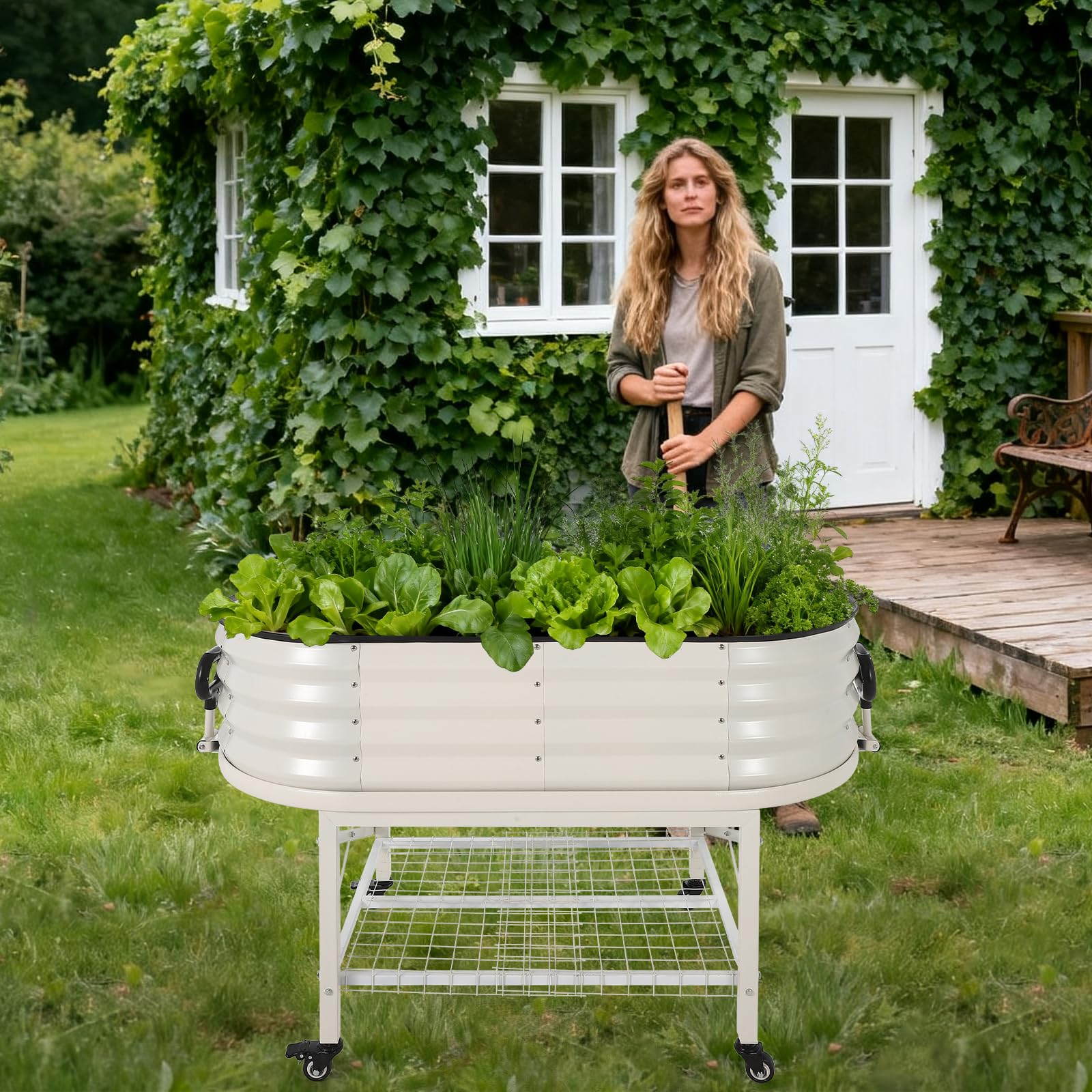 Jardinière surélevée Garvee, en métal avec filet de protection contre les oiseaux, robuste, en acier galvanisé, idéale pour les légumes, les fleurs et les herbes aromatiques. Convient pour balcon et terrasse. Résistante aux intempéries.