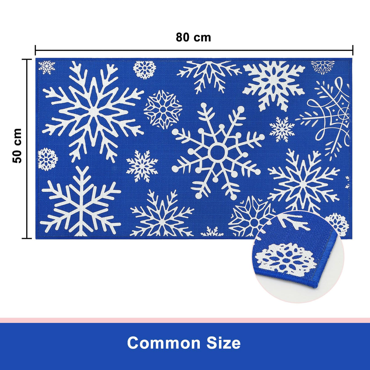 Tapis de porte Garvee Kerst 50x80 cm, lavable et antidérapant, motif flocons de neige rouges et bleus, idéal pour l'entrée, la cuisine ou la chambre à coucher. Décoration de Noël.