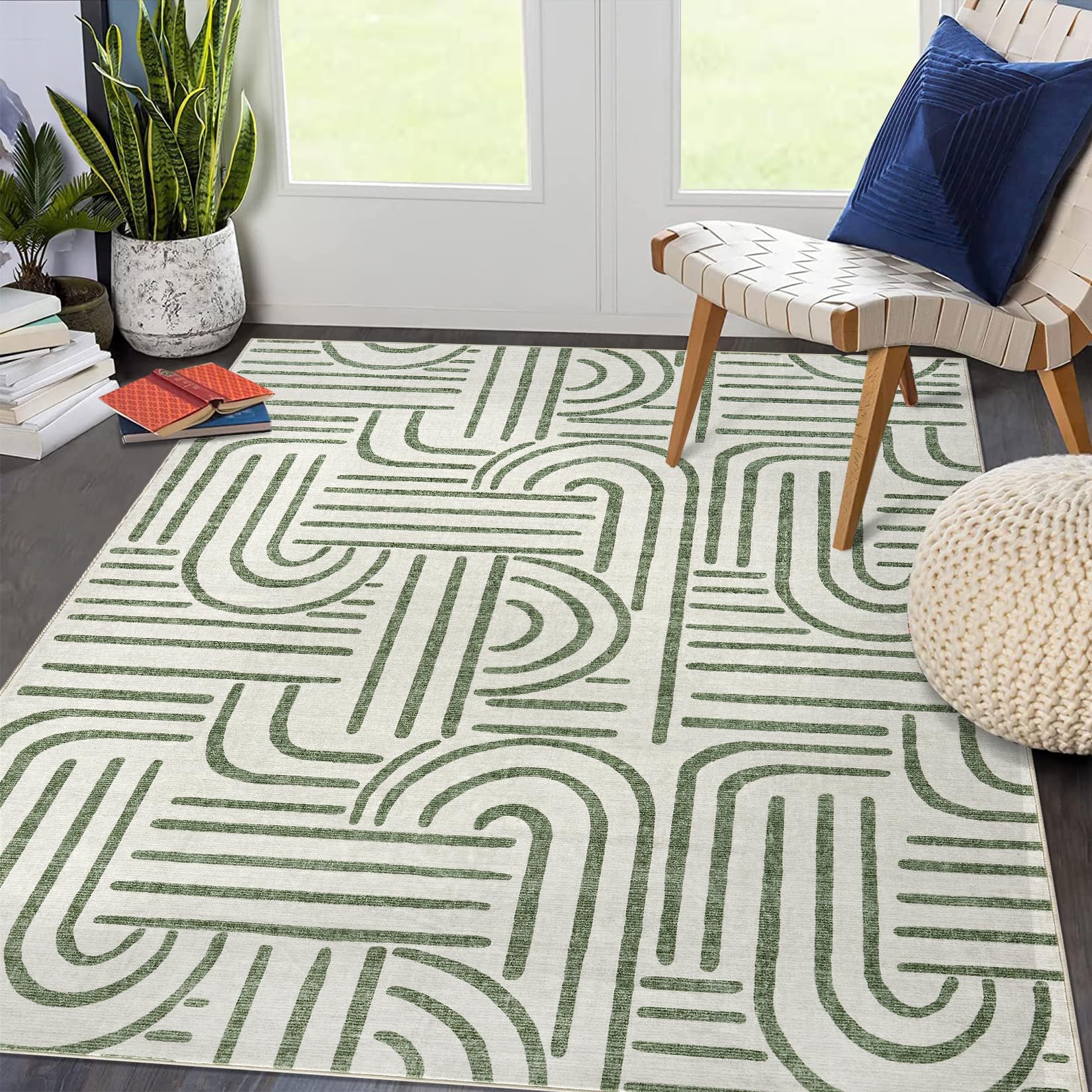 Tapis de salon Garvee 200x290 cm, lavable, antidérapant, à poils courts, gris, pour salon, chambre ou salle à manger