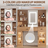 Garvee Coiffeuse de Maquillage avec Miroir Coulissant LED 3 Couleurs, MDF, USB/AC, Verre Sculpté Multicolore, Idéale Chambre ou Dressing
