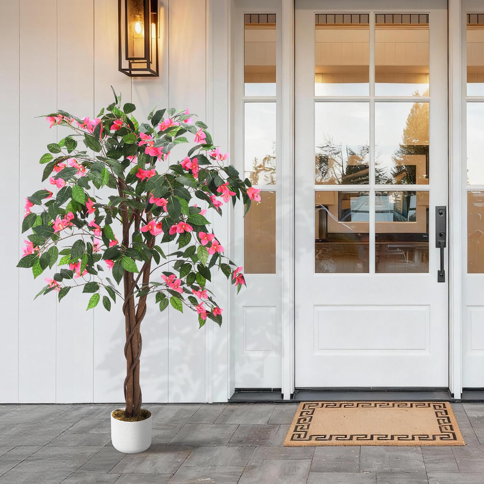 Garvee Bougainvillier Artificiel 120 cm, Arbuste Décoratif avec Fleurs en Polyester et Tronc Naturel, Rose Fuchsia