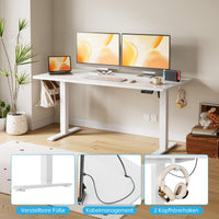 Bureau assis-debout électrique réglable en hauteur Garvee avec télécommande à mémoire, 120 x 60 cm, blanc