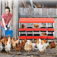 Garvee Pondoir pour Poules 10 Compartiments, Acier Galvanisé 0,7 mm avec Couvercle Émaillé et Bacs en Plastique Amovibles, Design Incliné, Nettoyage Facile, Rouge