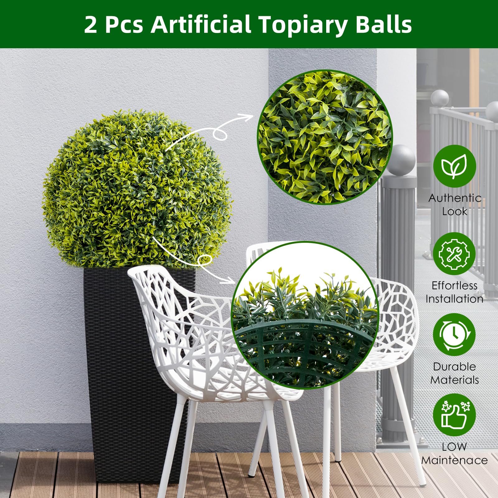 Garvee Lot de 2 boules de buis artificielles 42 cm en PE, résistantes aux UV et aux intempéries, pour jardin et mariage, vertes