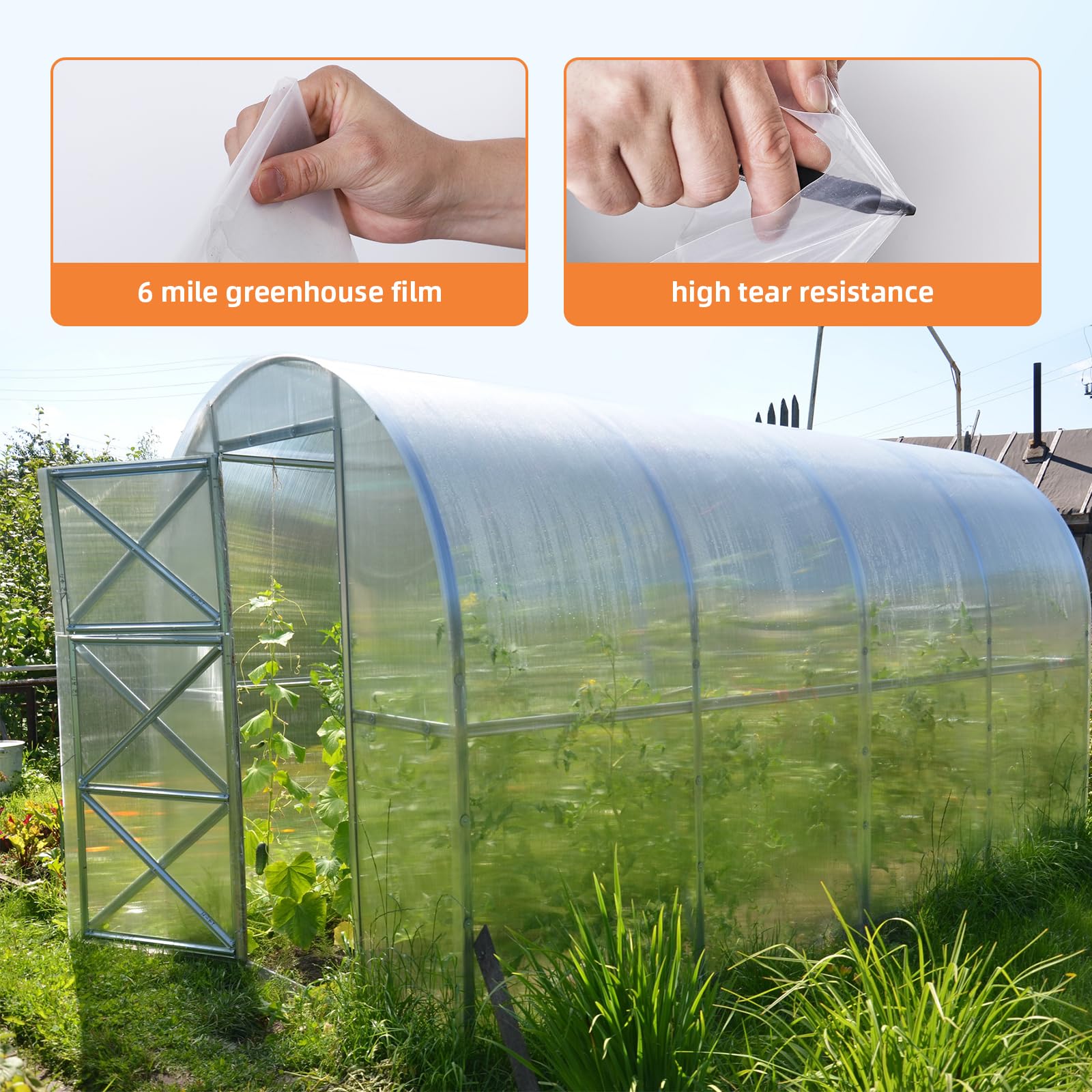 Film de protection pour serre Garvee 4,87 × 7,62 m – Film PE transparent, extra épais, résistant à la déchirure et protégé contre les UV pour le jardin