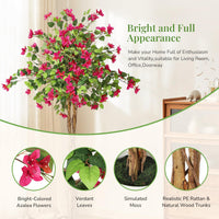 Bougainvillier artificiel Garvee de 1,8 m avec tronc en bois, fleurs roses, résistant aux intempéries pour une utilisation intérieure et extérieure, pot en ciment inclus, facile d'entretien.