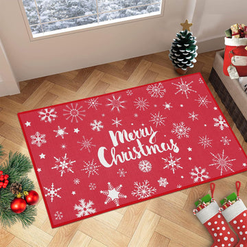 Garvee Tapis de Noël Flocon de Neige Antidérapant Paillasson 50x80 cm Caoutchouc Intérieur Extérieur Cuisine Buanderie