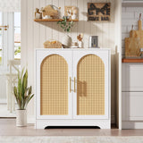 Garvee Buffet avec portes en rotin, grand espace de rangement, structure robuste en MDF, 76 × 40 × 80 cm, pour salon et salle à manger, design moderne