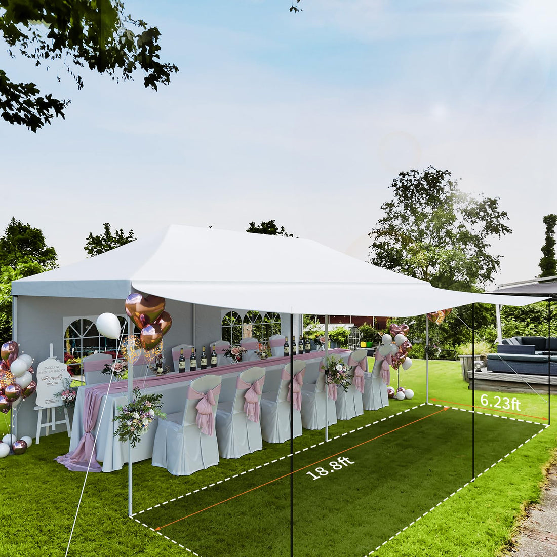 Garvee Tonnelle pliante 3x6 m avec 6 parois amovibles, Oxford 420D imperméable, hauteur réglable, stable avec sacs de sable pour fêtes et événements, bleu