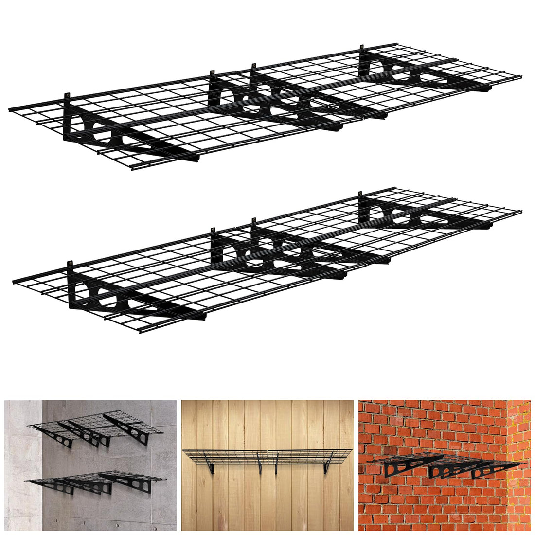 Garvee Étagères murales (lot de 2), 60 x 180 cm, structure en acier, pliables, robustes, pour le rangement dans le garage, noires