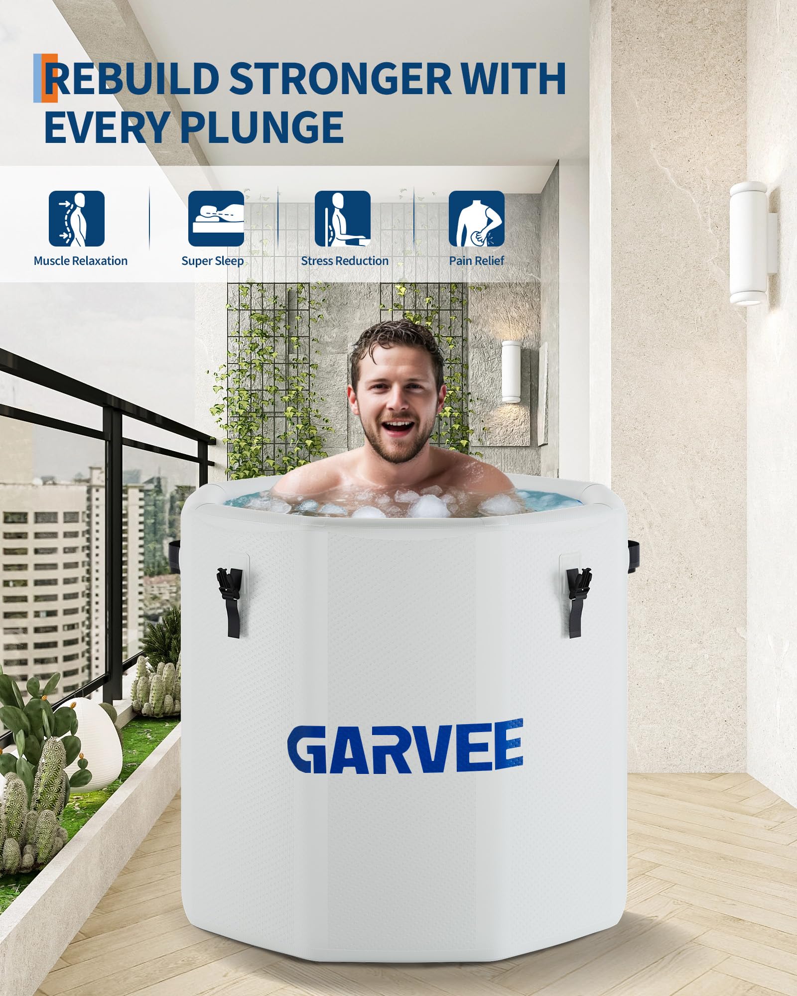 Garvee Bain Glacé Gonflable 704 L pour Sportifs, Couvercle Isolant, PVC Robuste, Thérapie par Eau Froide, Récupération à Domicile, Blanc