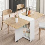 Garvee Table À Manger Pliante Avec 6 Roulettes Et Étagère De Rangement, Bois Extensible Pour Cuisine Et Bureau, Compact, Gain De Place, Plateau Renforcé - 