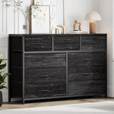 Garvee commode en tissu à 10 tiroirs, cadre en acier, plateau en bois, noire, pour la chambre et le couloir - Noir