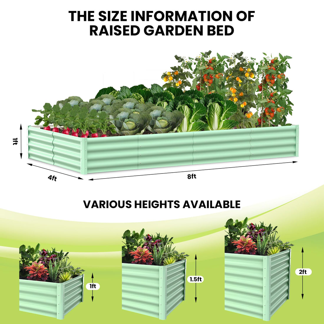 Jardinière surélevée Garvee en métal 8x4x2 pi, en acier thermolaqué antirouille pour l'extérieur