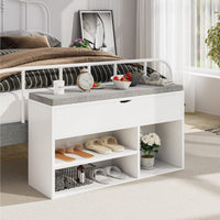 Banc de rangement Garvee avec étagère à chaussures, 2 niveaux, assise rembourrée, en bois aggloméré, pour entrée ou chambre, 100 x 30 x 57 cm