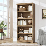 Garvee Étagère réglable à 5 niveaux, structure antidérapante, MDF durable, hauteur 175 cm, design élégant pour bureau et salon - Brun