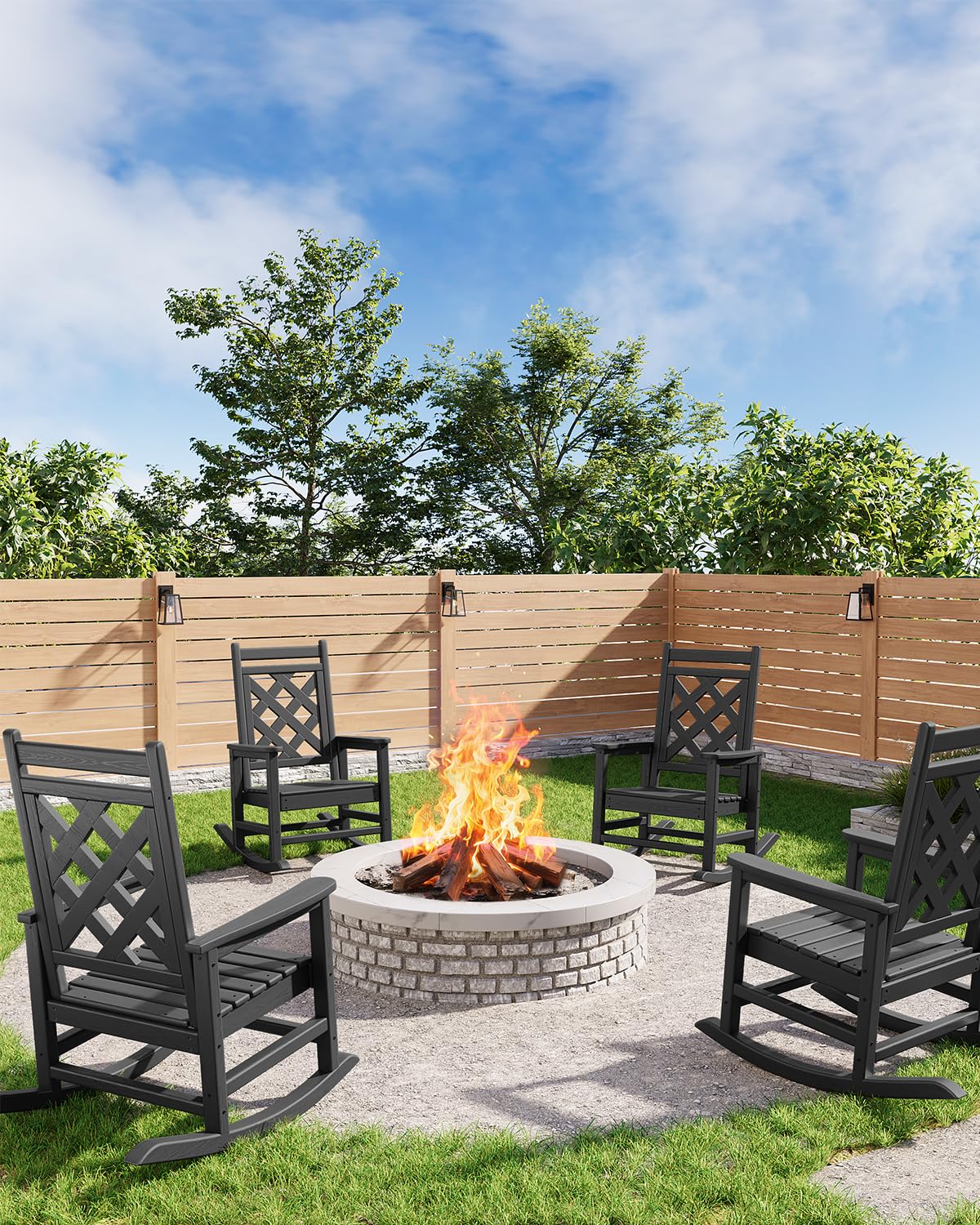 Fauteuil à bascule d'extérieur Garvee en PEHD imitation bois pour terrasse et jardin, capacité de charge de 172 kg, ergonomique, robuste et résistant aux intempéries