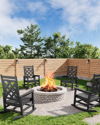 Fauteuil à bascule d'extérieur Garvee en PEHD imitation bois pour terrasse et jardin, capacité de charge de 172 kg, ergonomique, robuste et résistant aux intempéries