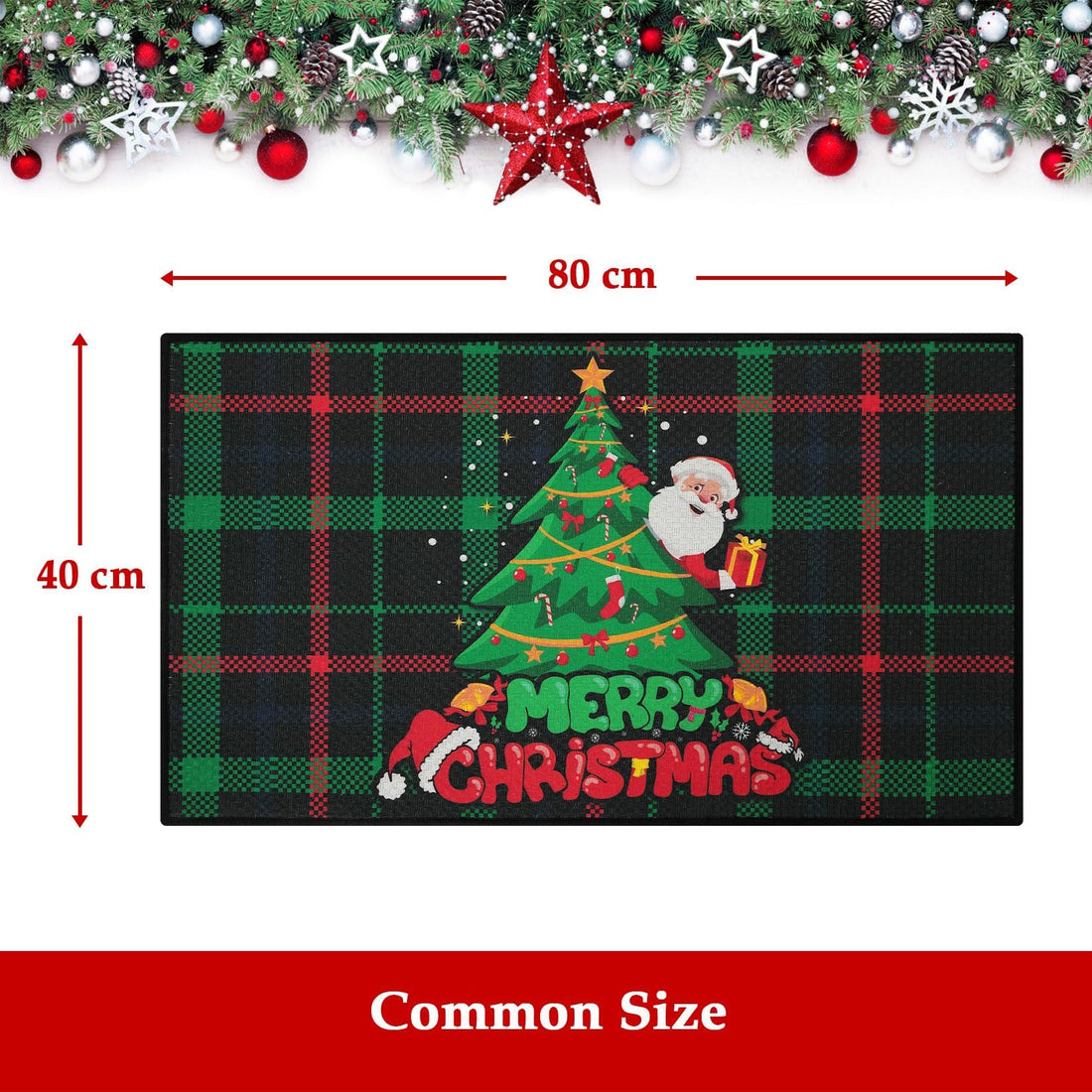 Tapis de Noël antiséquoia Garvee Zerbino Natalizio avec sapin et Père Noël, aspect lin polyester, 40 x 80 cm, pour intérieur et extérieur, rouge et vert