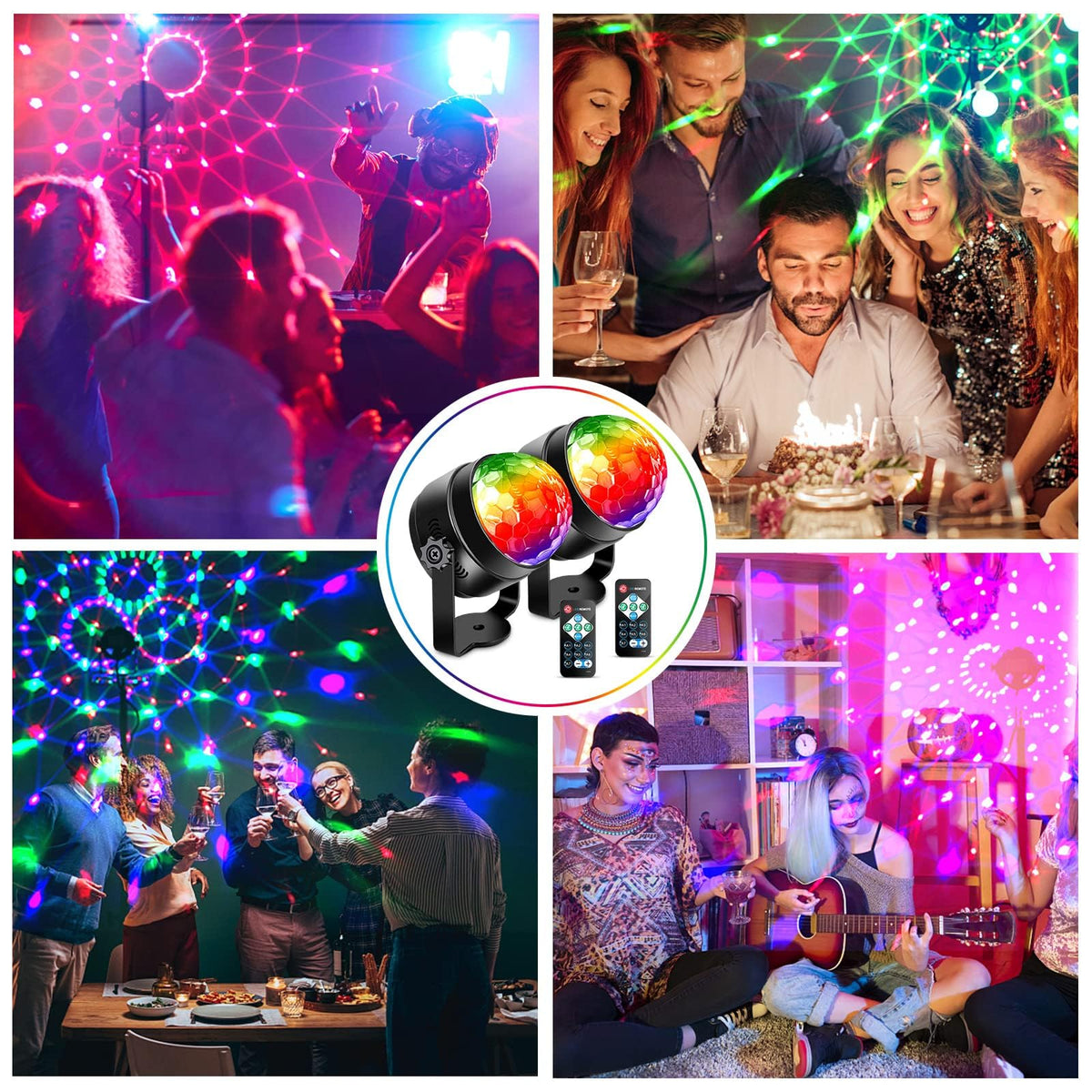 Garvee Boule disco LED RGB avec 7 couleurs, activation sonore, rotation à 360°, câble USB de 4 m pour fêtes, anniversaires, bars, mariages, Noël, 2