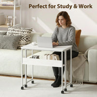Bureau pliant Garvee à roulettes, table d'ordinateur pliable de 63 cm (24,8 po), étagère de rangement, structure en acier, blanc, pour bureau à domicile et étude