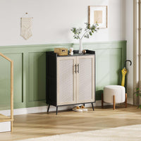 Meuble à chaussures Garvee en rotin, 5 niveaux avec portes, étagères réglables, pieds en métal, noir, pour entrée et salon, grand format, robuste