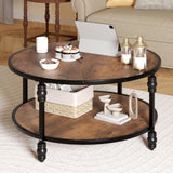 Garvee Table Basse Ronde 2 Niveaux Bois Avec Pieds Colonne Romains Pour Salon Et Bureau 87 cm Vintage Élégant - Vintage