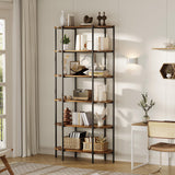 Garvee bibliothèque 6 niveaux industrielle en MDF et métal, design ovale vintage, robuste, stable avec kit anti-basculement, idéale bureau et salon