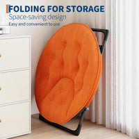 Fauteuil Garvee Saucer Lounge Chair avec structure en métal doré, revêtement surdimensionné en fausse fourrure, pliable, confortable, orange pour chambre et salon