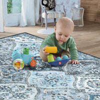 Tapis de salon lavable Garvee 200 x 290 cm, style vintage, gris et bleu, antidérapant