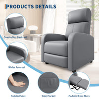 Fauteuil inclinable Garvee pour adulte, en cuir PU ergonomique et réglable, avec poche latérale, pour salon ou home cinéma, noir.