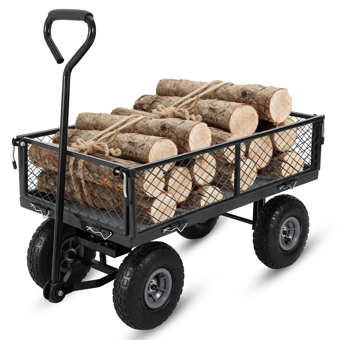 Chariot de jardin Garvee en acier robuste, pliable, capacité de charge de 227 kg, insert amovible, pneus pneumatiques de 20 cm, poignée ergonomique, polyvalent au jardin