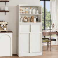 Meuble de salle de bain Garvee grand format avec portes et 2 tiroirs, MDF, blanc, autoportant, imperméable, résistant aux rayures, 130 cm de hauteur, polyvalent pour salle de bain et salon