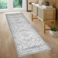 Tapis de couloir vintage Garvee, lavable, antidérapant et antitache, pour salon, chambre et cuisine, 60 x 230 cm, gris