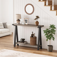 Console Garvee pour entrée avec rangement à 2 niveaux, étroite (110 x 21 x 80 cm), bois et métal, pieds en forme de R, idéale pour le salon et l'entrée, montage facile.