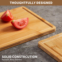 Ensemble de planches à découper en bambou Garvee, 3 pièces, avec poignées intérieures et rainures à jus, 40,6 x 27,9 cm (bois naturel)