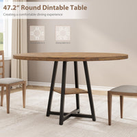 Table de salle à manger ronde Garvee pour 4 à 6 personnes, 119 cm (47 pouces), structure en métal, plateau en bois, design industriel, gain de place, grise