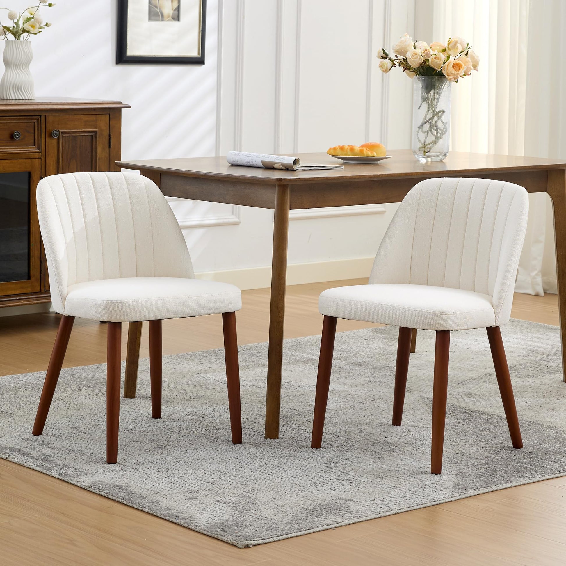 Ensemble de 2 chaises de salle à manger Garvee en bois, rembourrées, design moderne, compactes, marron, pour cuisine et restaurant.
