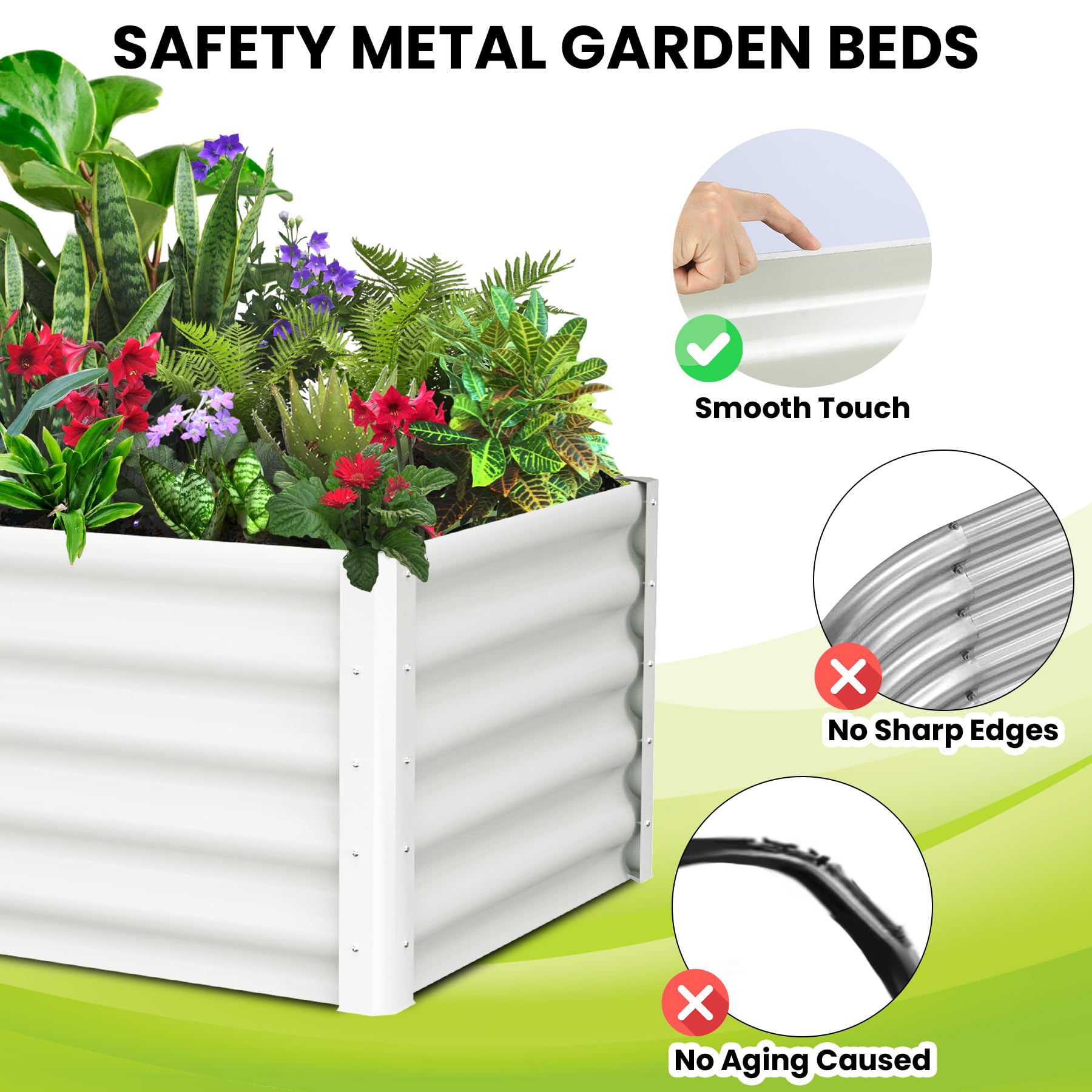 Jardinière surélevée galvanisée Garvee 180 x 90 x 45 cm, 2 pièces, métal durable, fond ouvert, rebord de sécurité, stable, pour jardin et terrasse, grise