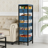 Garvee Support De Rangement Cuisine 5 Tiroirs Bois Et Métal Bleu Pour Cuisine Et Salon Design Industriel Minimaliste
