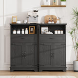 Garvee Armoire de rangement style campagne, portes et tiroirs, bois d’ingénierie, noir, lot de 2, cuisine et salle de bain