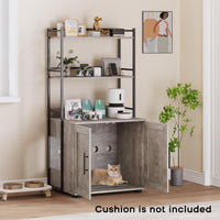 Meuble pour litière Garvee avec étagères de rangement, meuble 2 en 1 pour chat, MDF et fer, gris, pour usage intérieur, 3 étagères, robuste et sans odeur