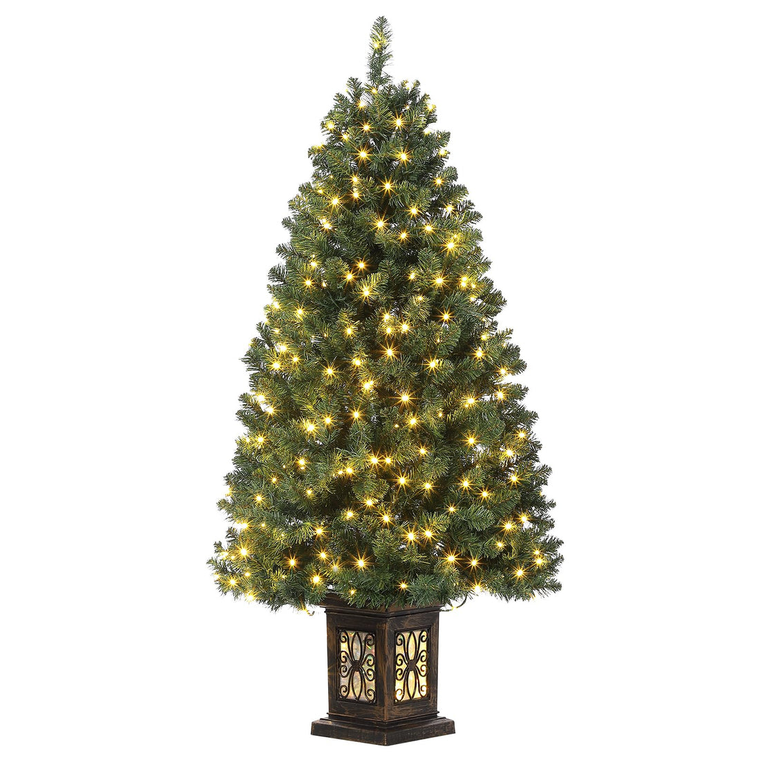 Sapin de Noël vintage Garvee de 145 cm avec structure en métal, 300 LED, 8 modes d'éclairage, prise européenne et boîte lumineuse en forme d'oiseau à neuf têtes