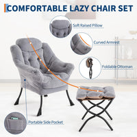 Fauteuil relax Garvee avec repose-pieds, ergonomique et robuste, revêtement en imitation fourrure de lapin, gris clair, pour salon et bureau.