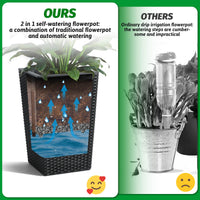 Garvee Ensemble de jardinières 40 cm en rotin avec indicateur de niveau d'eau et roulettes, blanc résistant aux intempéries, déco pour terrasse et salon