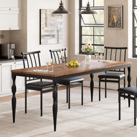 Table de salle à manger Garvee style ferme 180 cm, rectangulaire, robuste, en bois avec pieds en métal, pour la cuisine et la salle à manger, 6 à 8 couverts, résistante aux rayures, stable, en bois naturel
