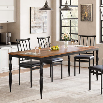 Table de salle à manger Garvee style ferme 180 cm, rectangulaire, robuste, en bois avec pieds en métal, pour la cuisine et la salle à manger, 6 à 8 couverts, résistante aux rayures, stable, en bois naturel