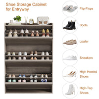 Meuble à chaussures Garvee avec 3 compartiments pliables, étagère réglable, bois MDF, pour entrée et salon, gris, gain de place, robuste